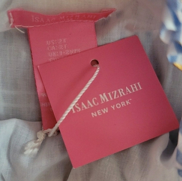 Isaac Mizrahi Blue And White Stripe Sun Dress With Gold Cherries - Size 2T - Picture 6 of 6